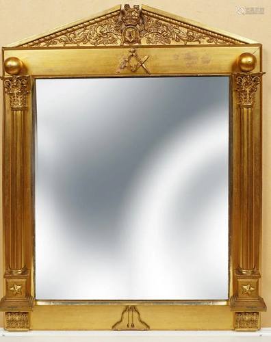 19TH-CENTURY CARVED GILTWOOD MASONIC MIRROR