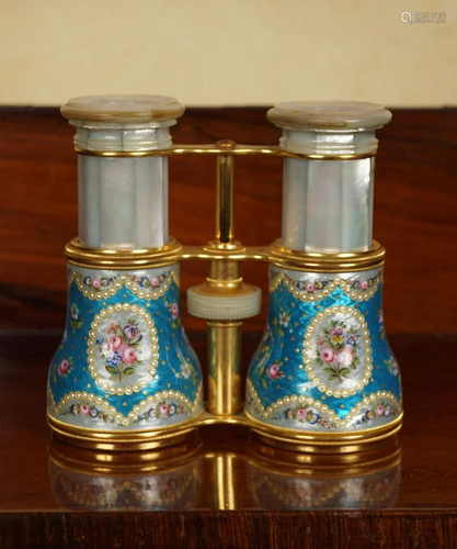 19TH-CENTURY ENAMELLED AND GILDED OPERA GLASSES