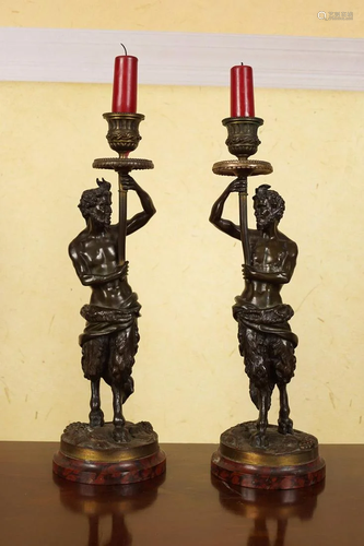 PAIR OF REGENCY BRONZE AND ORMOLU CANDLESTICKS