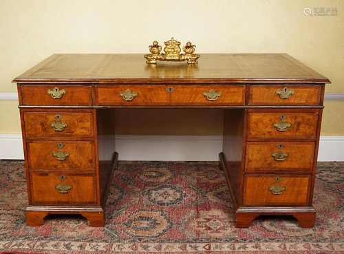 19TH-CENTURY WALNUT PEDESTAL WRITING DESK