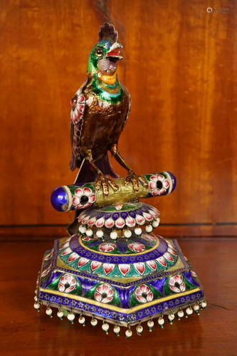 19TH-CENTURY ENAMELLED BIRD