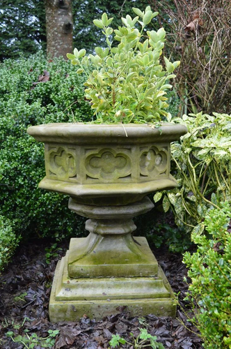 PAIR OF GOTHIC STONE PLANTERS