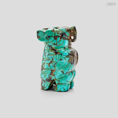 A Turquoise matrix figural Owl pendant Shang Dynasty or later