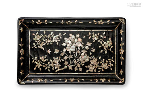 A mother-of-pearl and black lacquer rectangular tray Late Ming/early Qing Dynasty