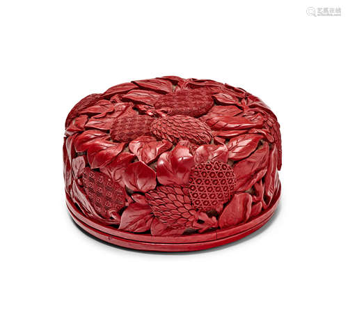 A Ming-style cinnabar lacquer 'Lychee' cylindrical box and cover 18th Century