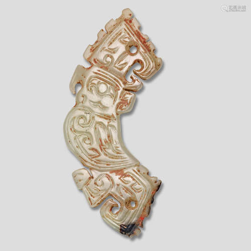 A white and grey jade 'Crested Owl' pendant Shang Dynasty