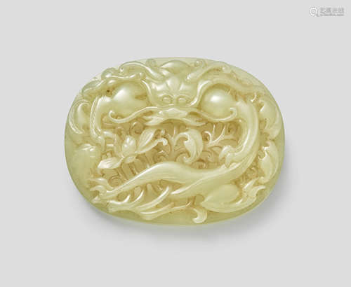 A reticulated WHITE JADE 'DRAGON' BELT PLAQUE Qing Dynasty