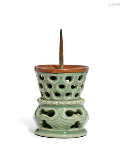 An unusual Longquan celadon pierced censer or vessel stand Yuan or Early Ming Dynasty, 14/15th Century