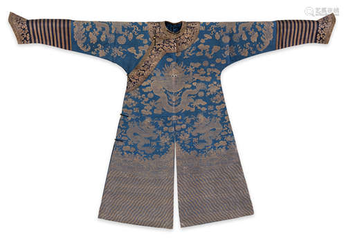 A Blue silk brocade weave court robe Late Qing dynasty