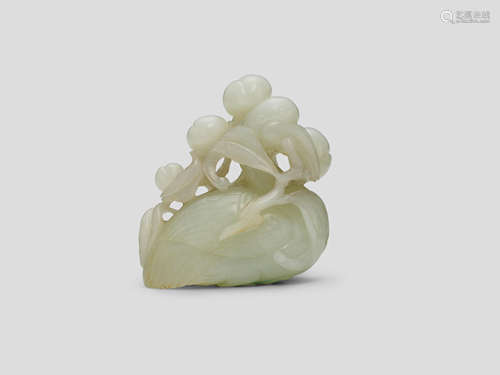 A White Jade 'crane and peaches' group 18th Century