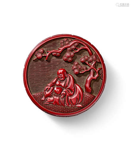 A fine carved cinnabar lacquer circular box and flat cover Ming Dynasty, 16th Century