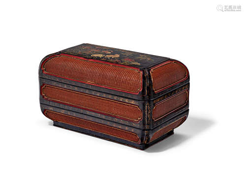 A black and red lacquer basket-weave domed square box and cover Early-mid 17th century