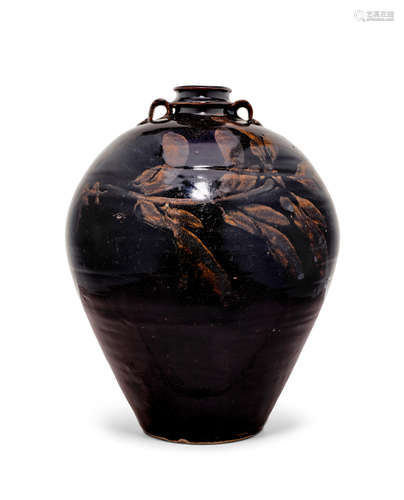 A large iron-brown-slip-painted northern black ware oviform jar Jin to Yuan Dynasty, 12th/13th Century