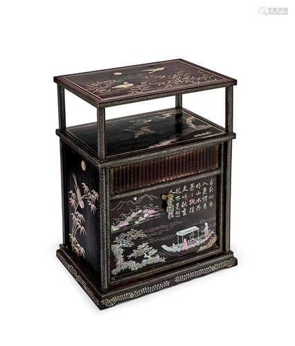 A mother-of-pearl-inlaid black lacquer tea-ceremony cupboard 17th Century