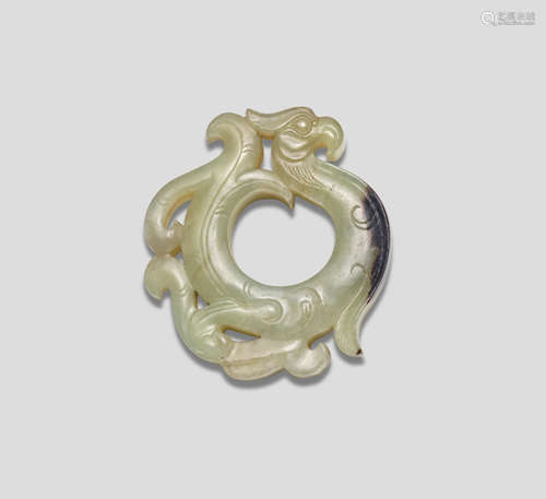 A pale Celadon and black Jade Phoenix pendant Eastern Zhou Dynasty/Warring States or later