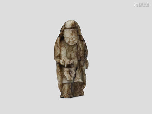 A rare grey, black and brown jade figure of Zhou Yanzi 17th Century or earlier