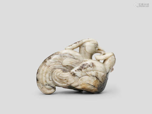 A white and grey jade 'double phoenix' group 18th Century