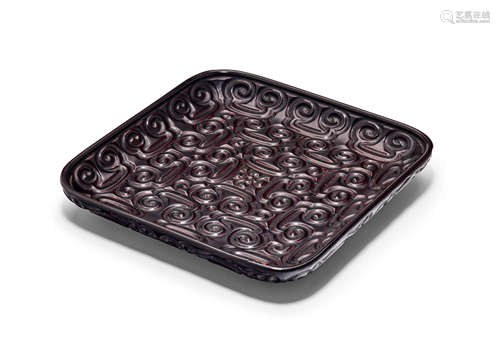 An tixi black and cinnabar lacquer square dish Early Ming dynasty, 15th Century