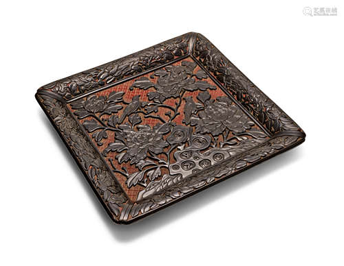 A Ming-style black and cinnabar lacquer square tray Qing Dynasty (1644-1911)