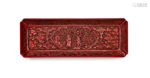 A carved cinnabar lacquer 'spring-blossom collecting' rectangular tray Ming dynasty, 16th Century