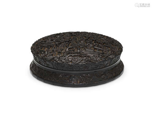 A Rare black anthracite circular 'European armorial' Box and Cover Jiaqing