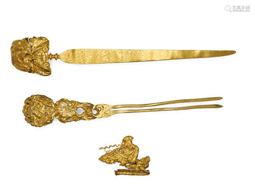 Three gold hair pins Yuan/Ming Dynasty