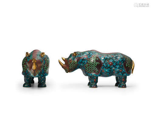 A pair of cloisonné enamel Rhinoceros 19th century