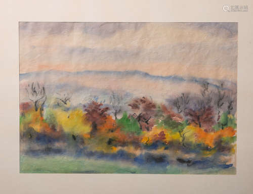 Unbekannter Künstler (wohl 20. Jh.), herbstliche Landschaftsdarstellung, Aquarell/Seidenpapier,