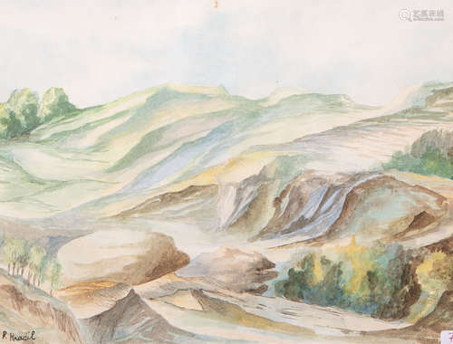 Hradit, Rudolf (1925 - 2007), Gebirgslandschaft, Aquarell, li. u. sign., ca. 18 x 22,5 cm, hinter