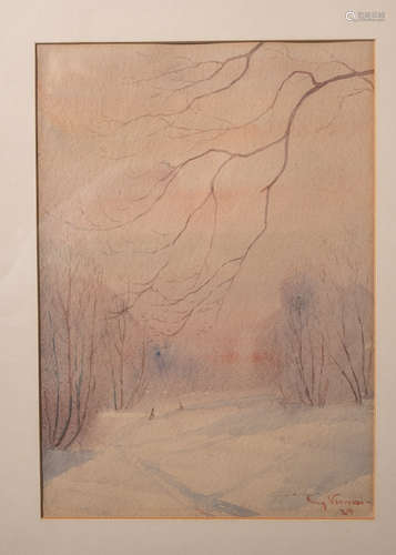 Vinnai, Eugen (1889 - 1961), winterliche Landschaft am Chiemsee, Aquarell, re. u. sign. u. dat. (