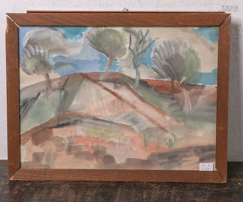 Achille, Alioth Max (1883 - 1968), stilisierte Landschaft, Aquarell, li. u. sign., rs. Aufkleber 