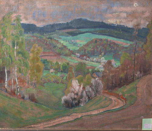 Lührig, Georg (1868 - 1957), Landschaftsdarstellung, Öl/Lw., ca. 50 x 58,5 cm, gerahmt. G. Löhrig