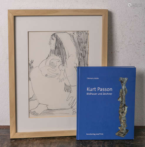 Passon, Kurt, (1929 - 2007), Darstellung einer Mutter m. Kind, Bleistiftzeichnung, re. u. sign. u.