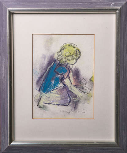 Beckmann, Babette (1920 - 2011), ein spielendes Mädchen, Mischtechnik/Pastell, re. u. sign.,