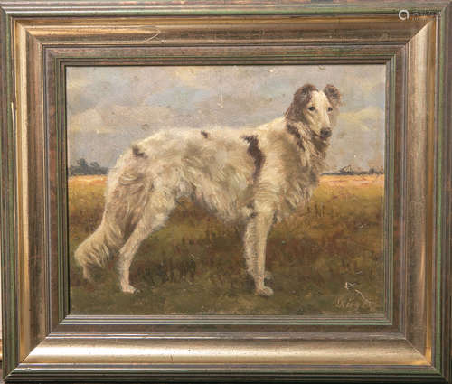 Rüger, Otto (1920. Jh.), Windhund, Öl/ Holzplatte, re. u. sign., ca. 19 x 23,5 cm, gerahmt.