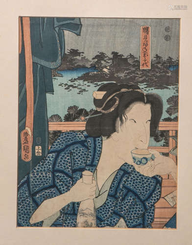 Runisada wohl (wohl 19./20. Jh.), japanischer Farbholzschnitt, mehrfach bez./sign.,ca. 31,5 x 24 cm,