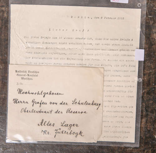 Brief vom Kaiserlich Deutschen General-Konsulat Warschau an den Grafen von der Schulenburg