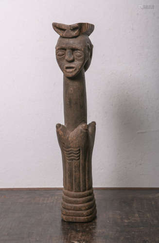 Dachbalken bzw. Trägerstütze (Afrika), schweres Holz m. beidseitig geschnitzter weiblicher