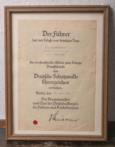 Urkunde (2. WK), Drittes Reich, bez. 