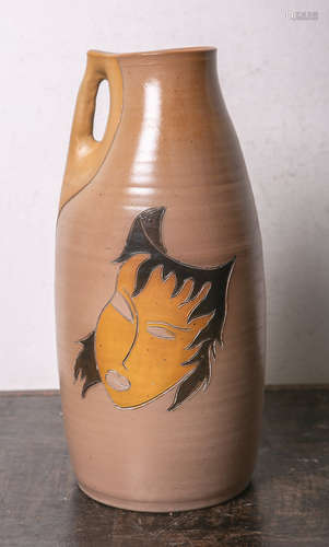 Bodenvase (Studiokeramik Giertz Adendorf, Bonn, wohl Mitte des 20. Jhs.), stilierte Krugform,