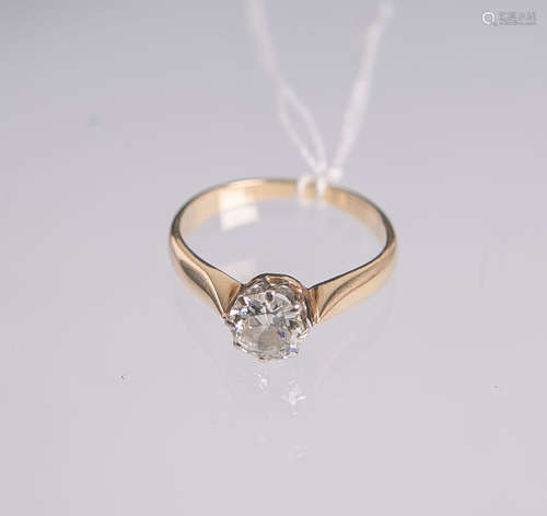 Damen-Solitärring 585 GG, besetzt m. 1 Brillant von ca. 0.50 ct/vs1/G-H (min. best.), Ringgröße: