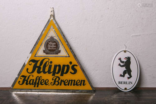 Werbeschild aus Glas „Klipp's Kaffee, Bremen