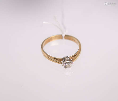 Damenring 585 GG, besetzt m. 1 Brillant von ca. 0.25 ct/LC/I-J, gestempelt: Feingehalt / 0,34,