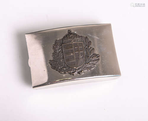 Koppelschloss der Ungarischen Polizei (20. Jh.), Nickel m. Auflage u. Rollenverschluss.