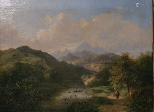 Nooteboom, Jacobus H.J. (1811 - 1878), Alpenlandschaft m. Fluß, Öl/Lw., re. u. sign., Voralpine