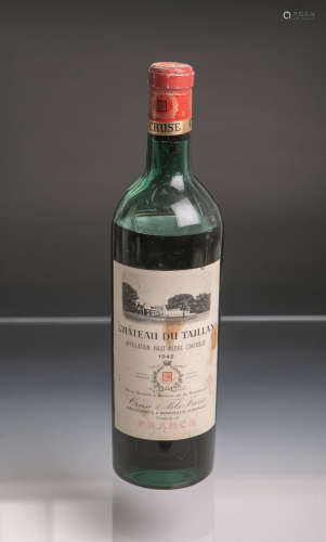 1 Flasche von Chateau du Taillan, Haut-Medoc, Bordeaux (1942), Rotwein, 0,75 L. Lagerschwund,