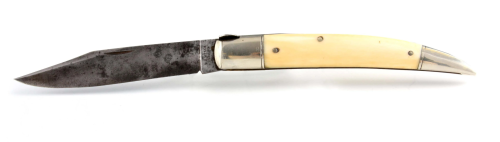 A LATE 19TH CENTURY NICKEL AND IVORY LOCK KNIFE BY B.B.
