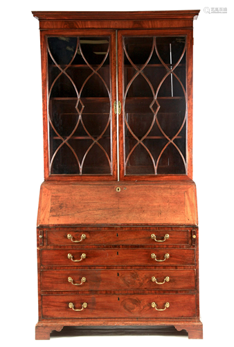 A GEORGE III MAHOGANY BUREAU BOOKCASE with moulded