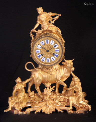 A 19TH CENTURY FRENCH ORMOLU FIGURAL MANTEL CLOCK