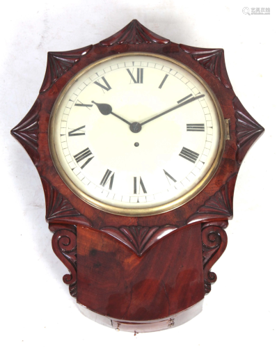 A MID 19TH CENTURY FIGURED MAHOGANY FUSEE DROP DIAL